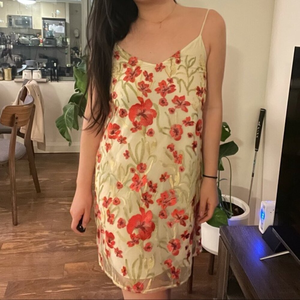 Aritzia Little Moon Cheyenne Floral Mini Dress NWT Cream Red Size Small